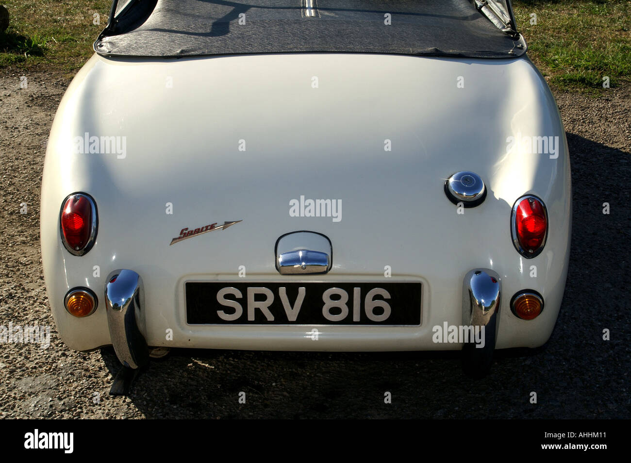 Rear view of Austin Healey Sprite classic sports car the Frogeye Stock Photo