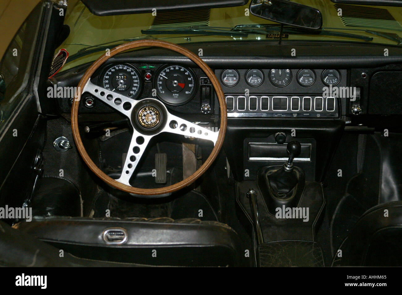 Series one Jaguar E Type cockpit LHD version interior Stock Photo