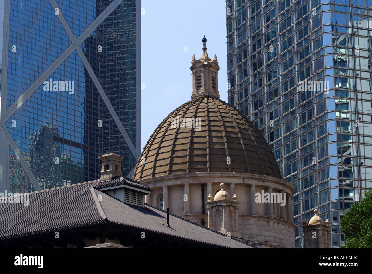 Legco or the British Colonial Legislative Council Building, the Bank of China Building and Cheunge Kong Centre, Hong Kong, China Stock Photo