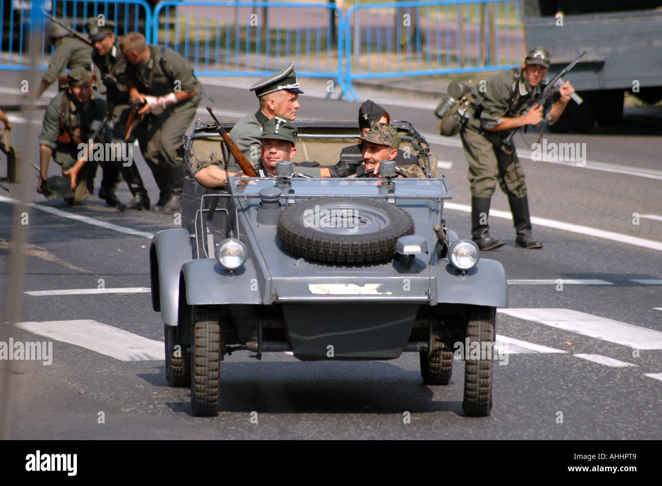Historical reenactment of Warsaw Uprising in 1944 during II World War. Nazi soldier vahicle. Stock Photo