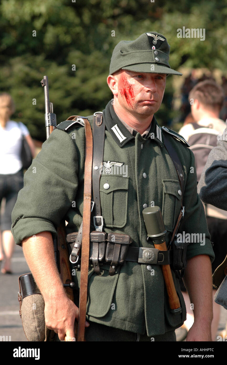 Historical reenactment of Warsaw Uprising in 1944 during II World War. Man in german nazi uniform. Stock Photo