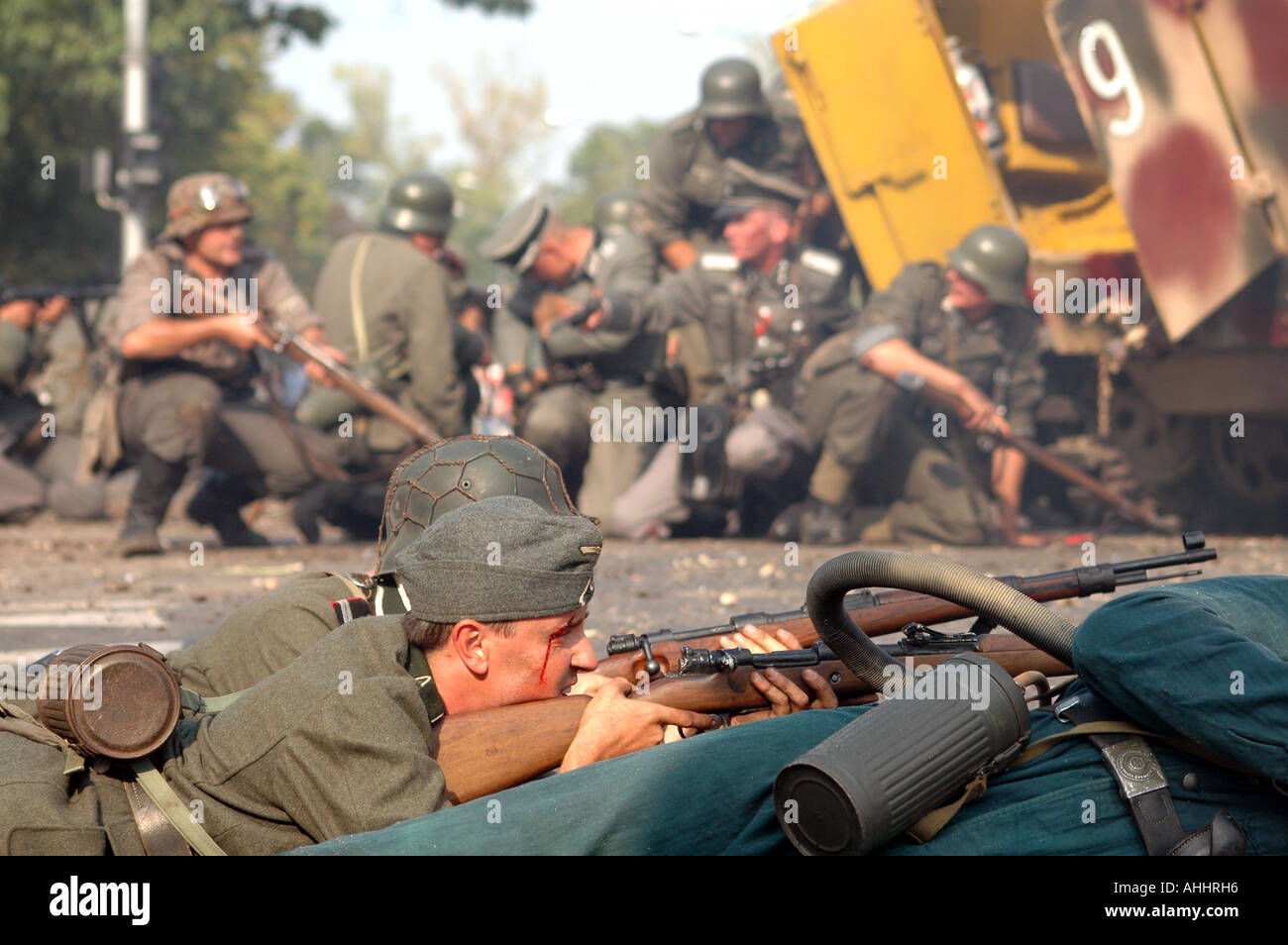Historical reenactment of Warsaw Uprising in 1944 during II World War, german soldiers Stock Photo