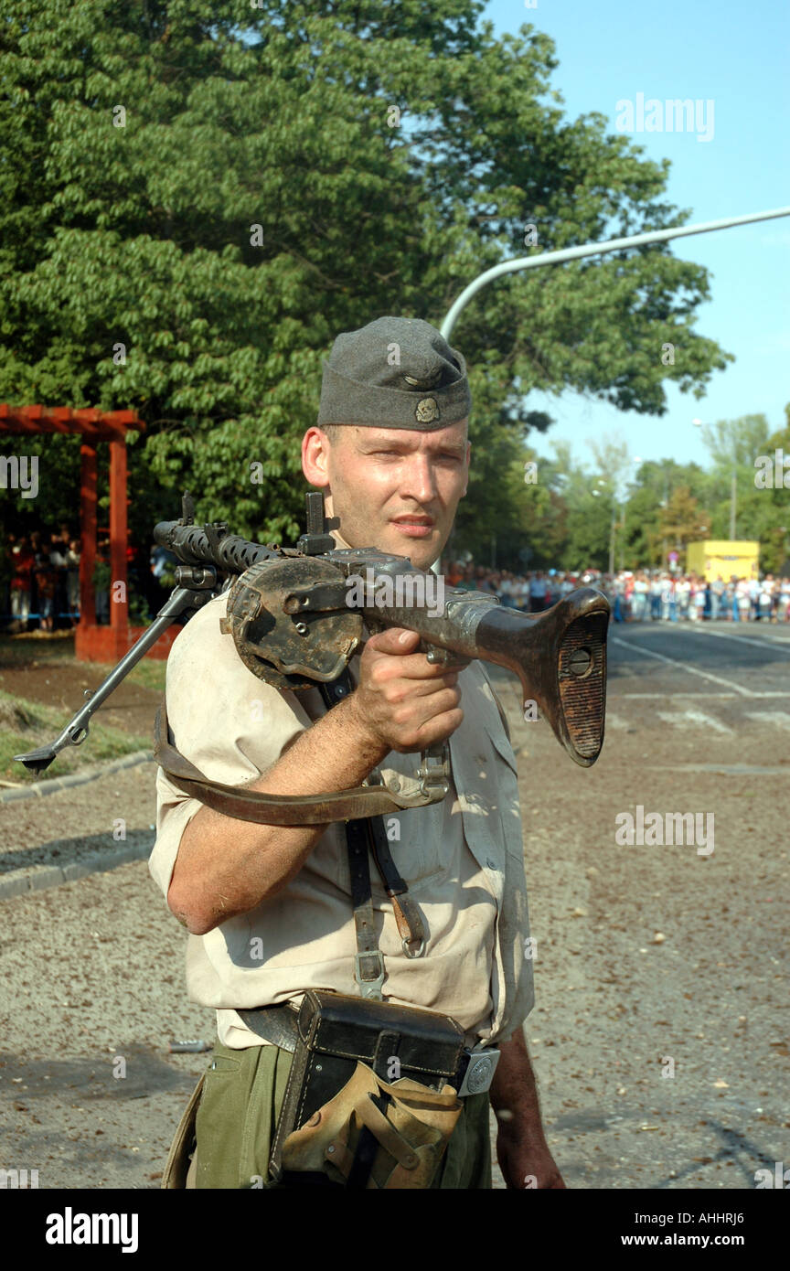Historical reenactment of Warsaw Uprising in 1944 during II World War - man with Stock Photo