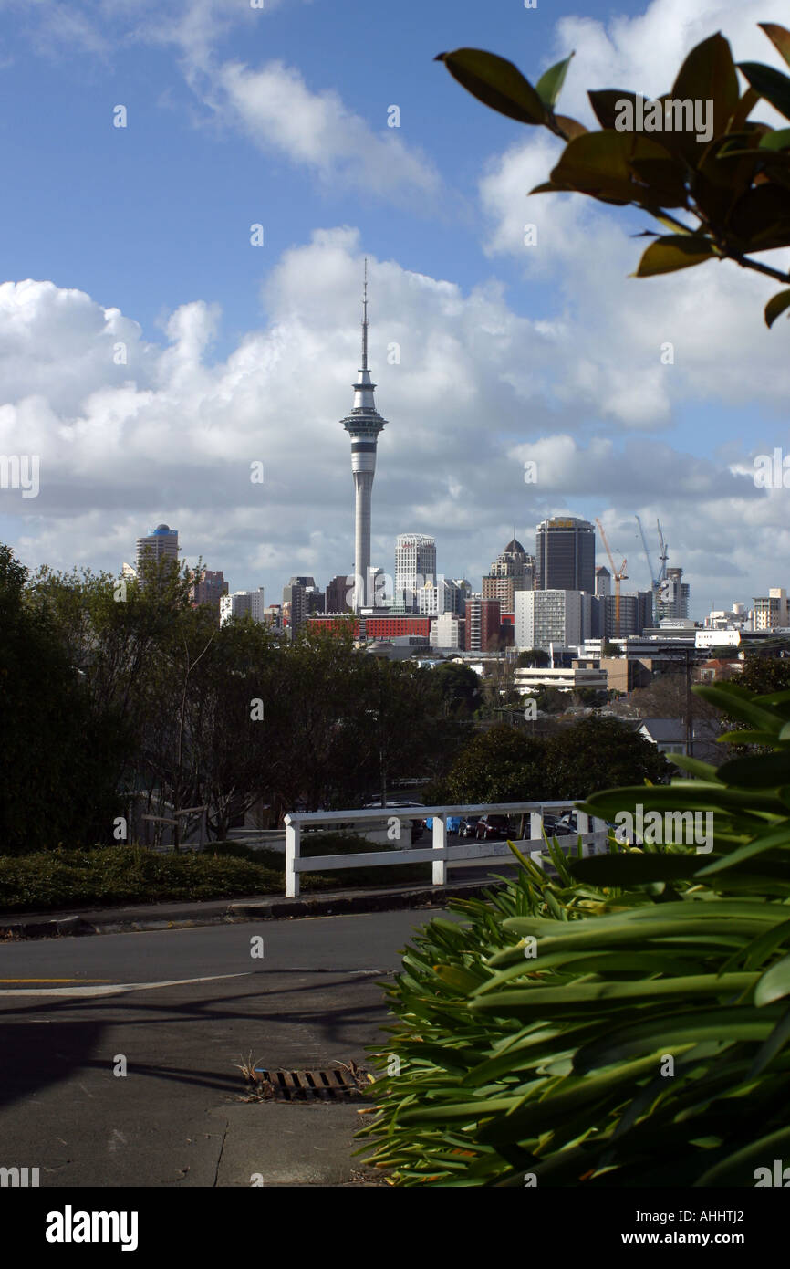 Sky Tower view from Ponsonby Auckland central NZ Stock Photo