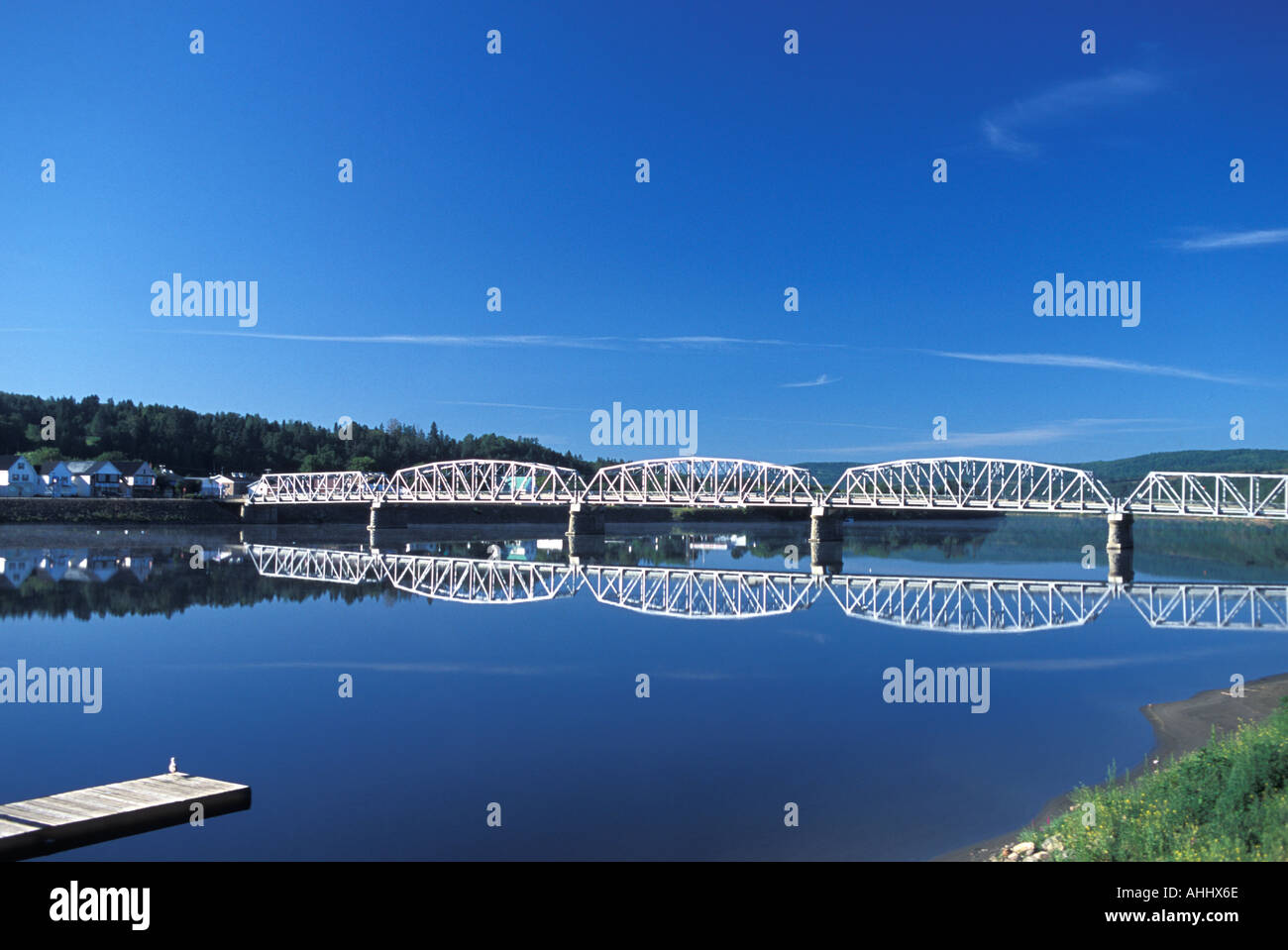 Pratt Truss steel bridge over the St John River New Brunswick Canada at Perth Andover Stock Photo
