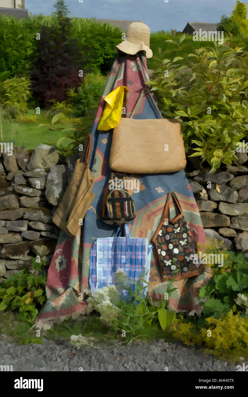 traditional derbyshire village straw man great hucklow 2007 the bag lady Stock Photo