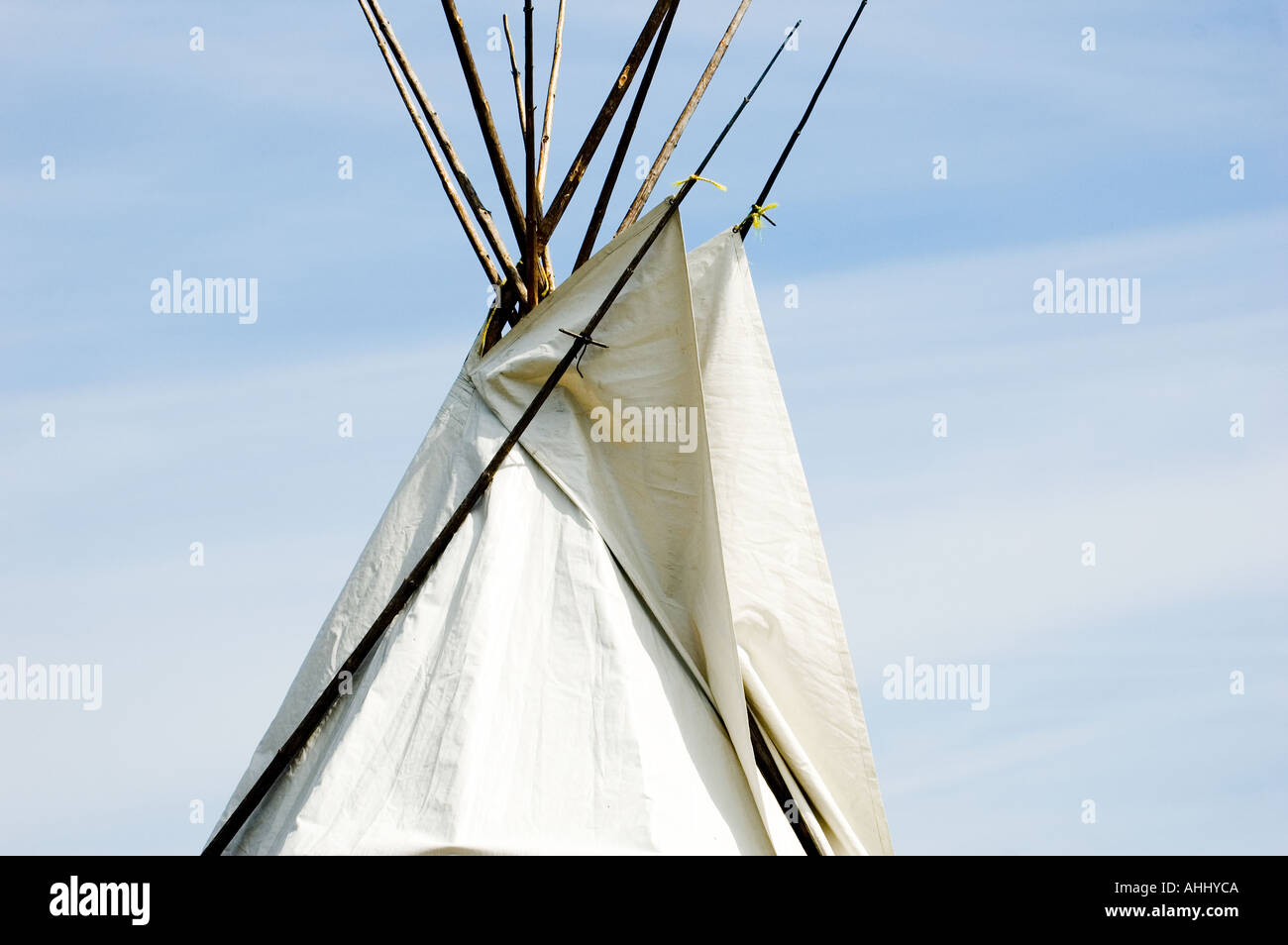 Teepee or tepee where Eastern Canadian Natives dressed up in traditional dress dancing and taking part in a PowWow at Burnt Chur Stock Photo