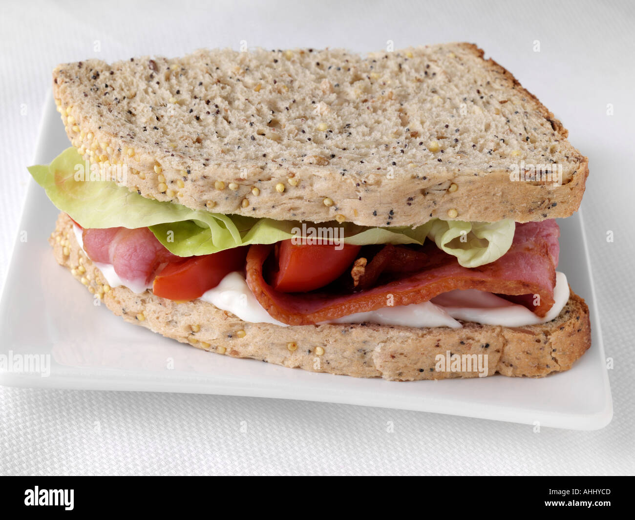 Back bacon lettuce tomato wholemeal bread sandwich hires stock