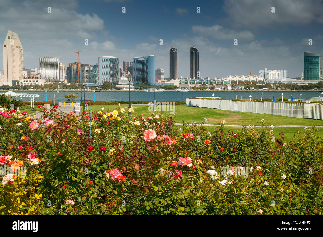 The downtown San Diego skyline as viewed from Centennial Park Coronado San Diego California Stock Photo