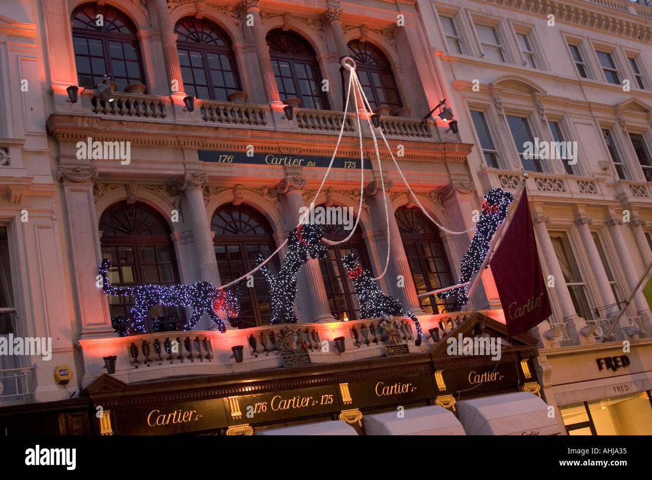 Cartier Jewellers in Bond Street London illuminated for Christmas Stock