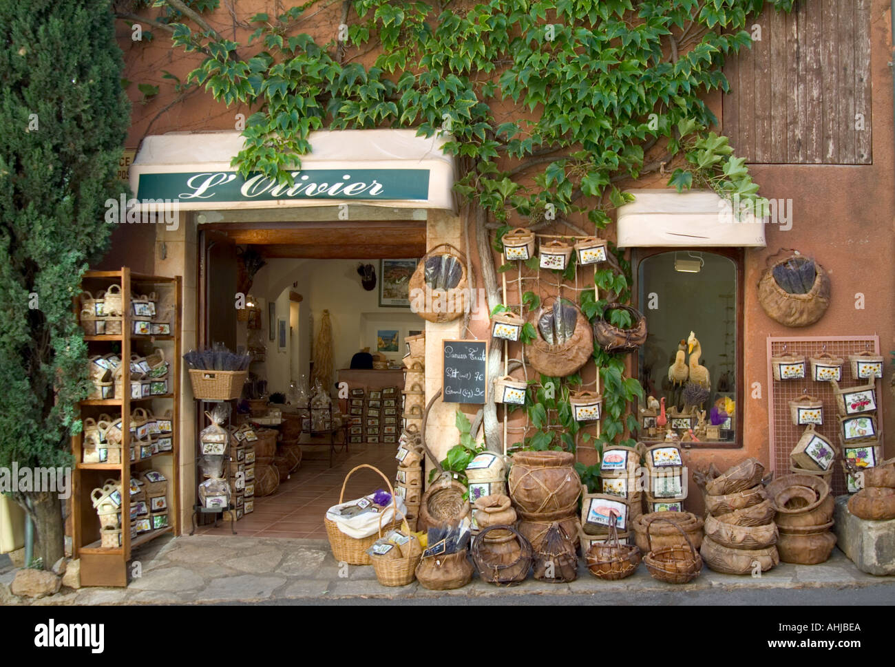 basket and herb shop in Roussillon Provence south west France Stock Photo -  Alamy