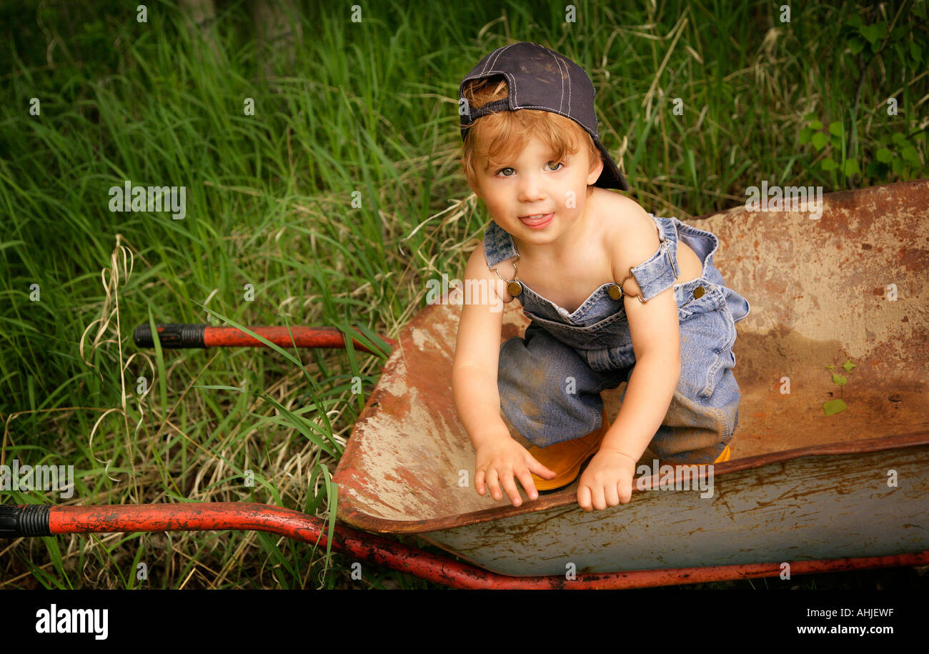 Little boy in a wheelbarrow Stock Photo - Alamy