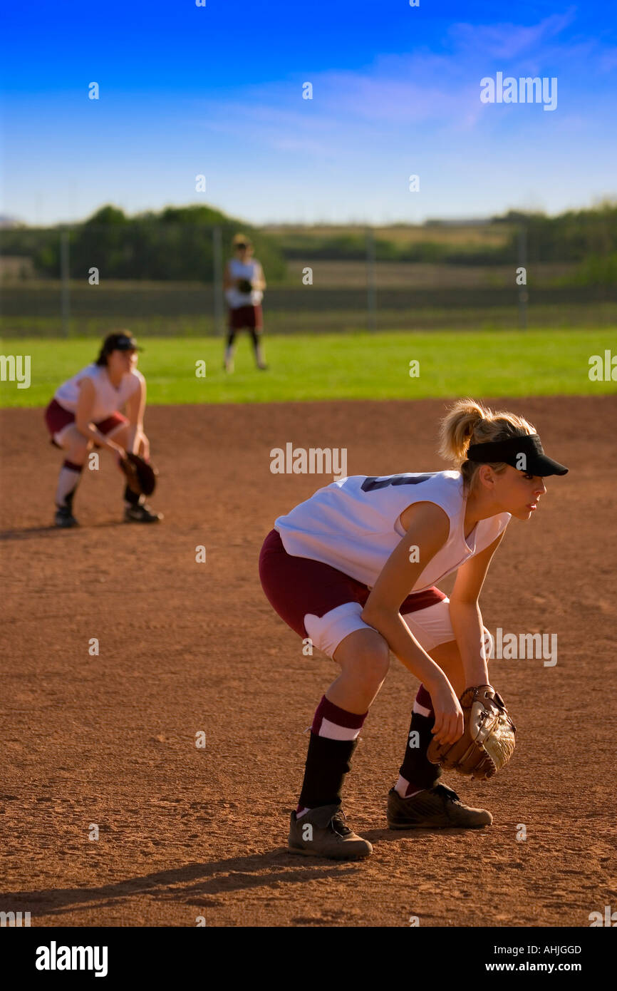 Baseball outfielders in position Stock Photo Alamy