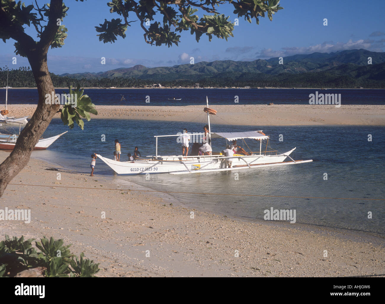 Outrigger boat on Boracay, Philippines. Stock Photo