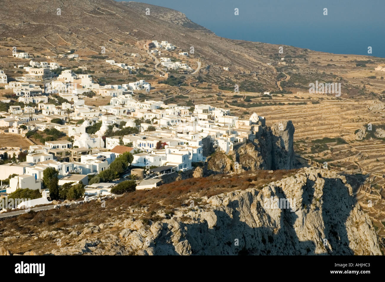 Folegandros Island and winding pathway leading to Kimisis Theotokou ...