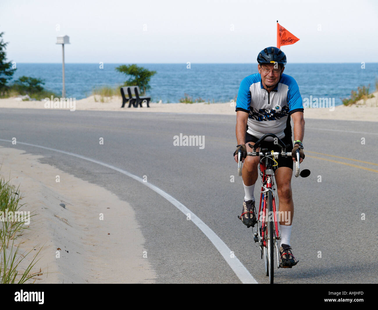 Participants on the road for the Shoreline West Bicycle Tour Stock