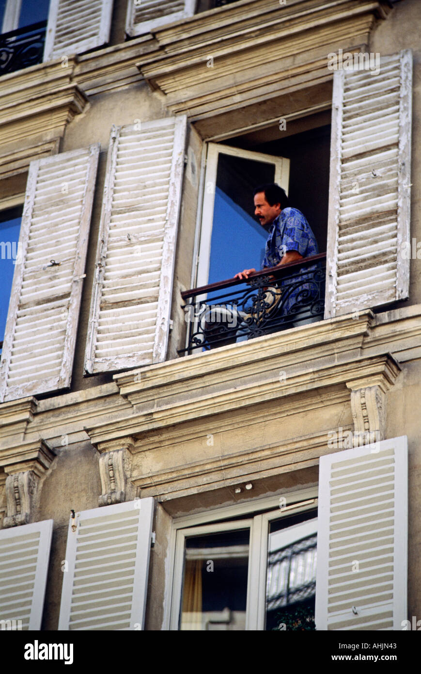 Person Man in Window Barcelona Catalunya Catalonia Cataluna Spain Europe Stock Photo