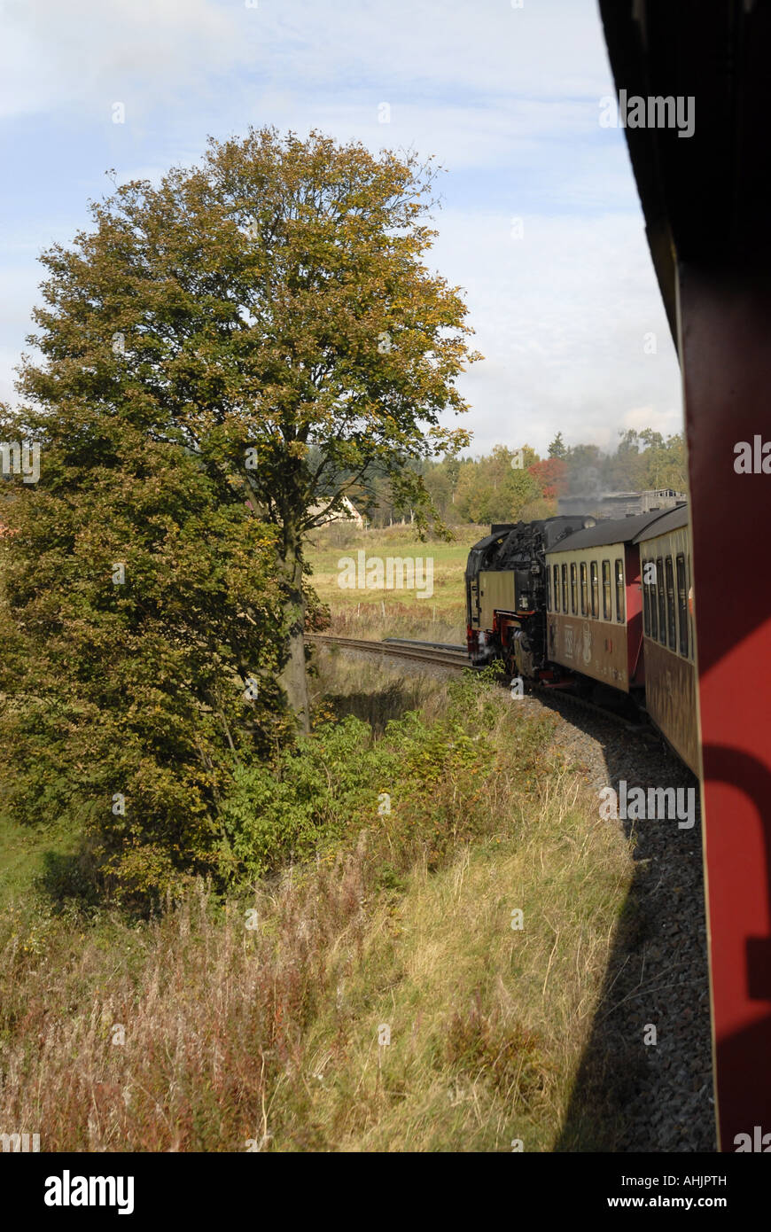 Steam train of the Harzer Schmalspurbahn near Benneckenstein Stock Photo