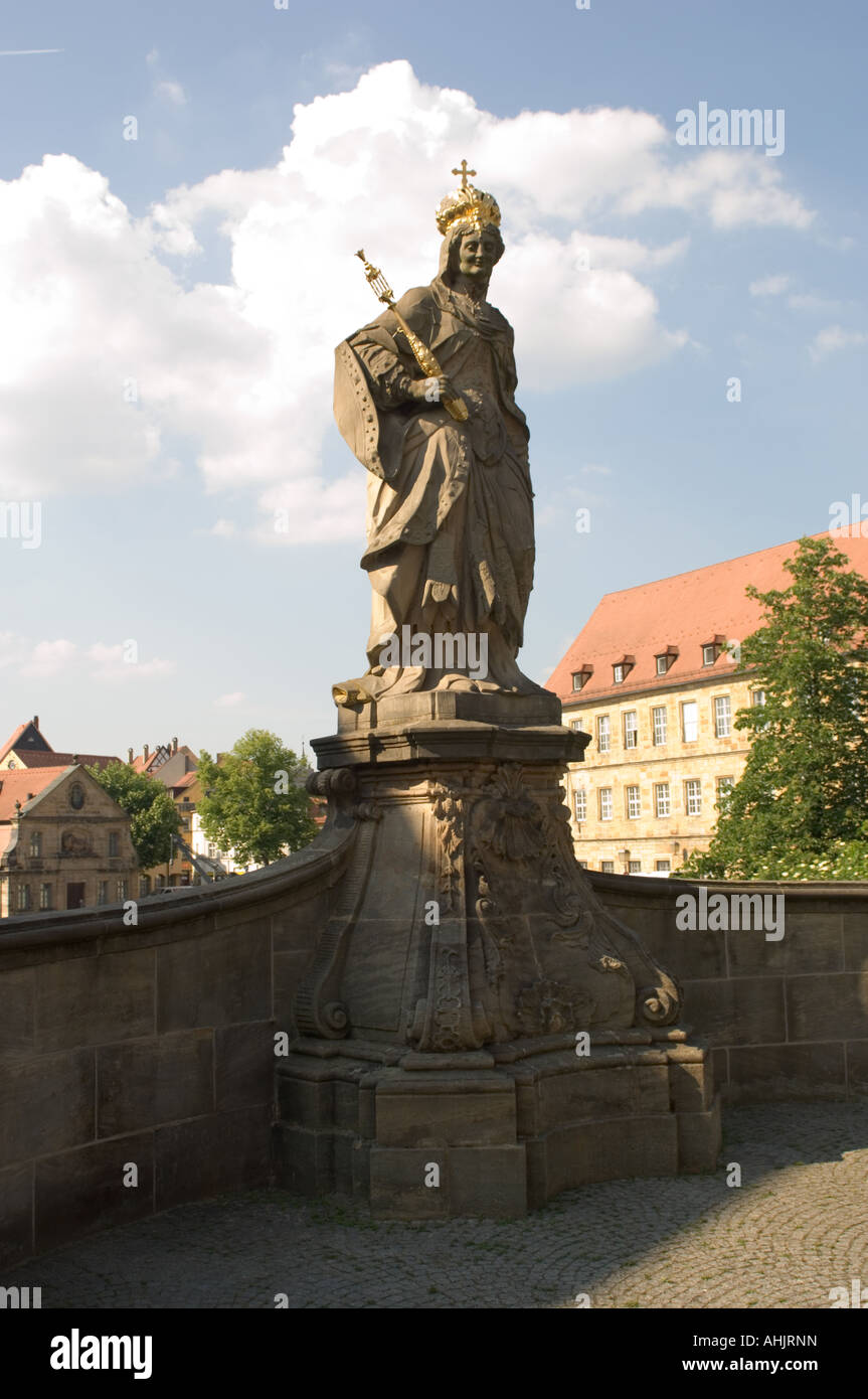 Historic Statue of St. Kunigunde on the Lower Bridge over the River Regnitz in Bamberg, Bavaria