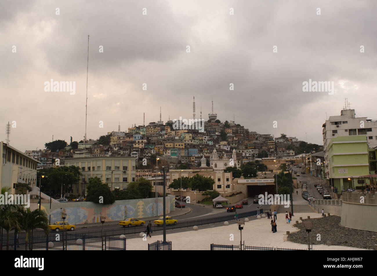 Cerro Santa Ana, view from the Malecon Simon Bolivar 2000 development, Guayaquil, Ecuador Stock Photo