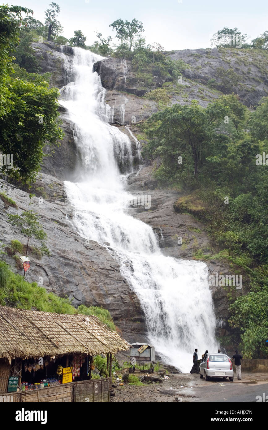 An impressive Cascade waterfall in Adimalay District on the Kochin Munar Highway Kerala India Stock Photo