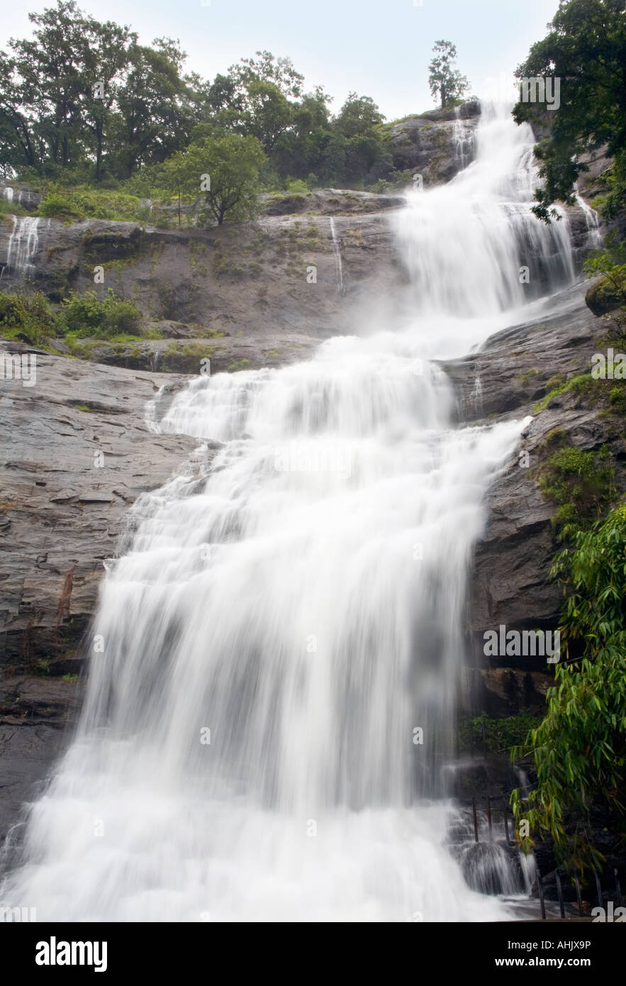 An impressive Cascade waterfall in Adimalay District on the Kochin Munar Highway Kerala India Stock Photo