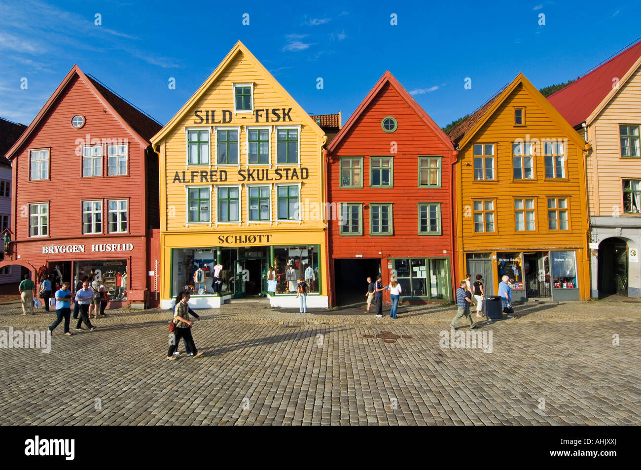 Old buildings at Bryggen The Wharf Bergen Norway Stock Photo