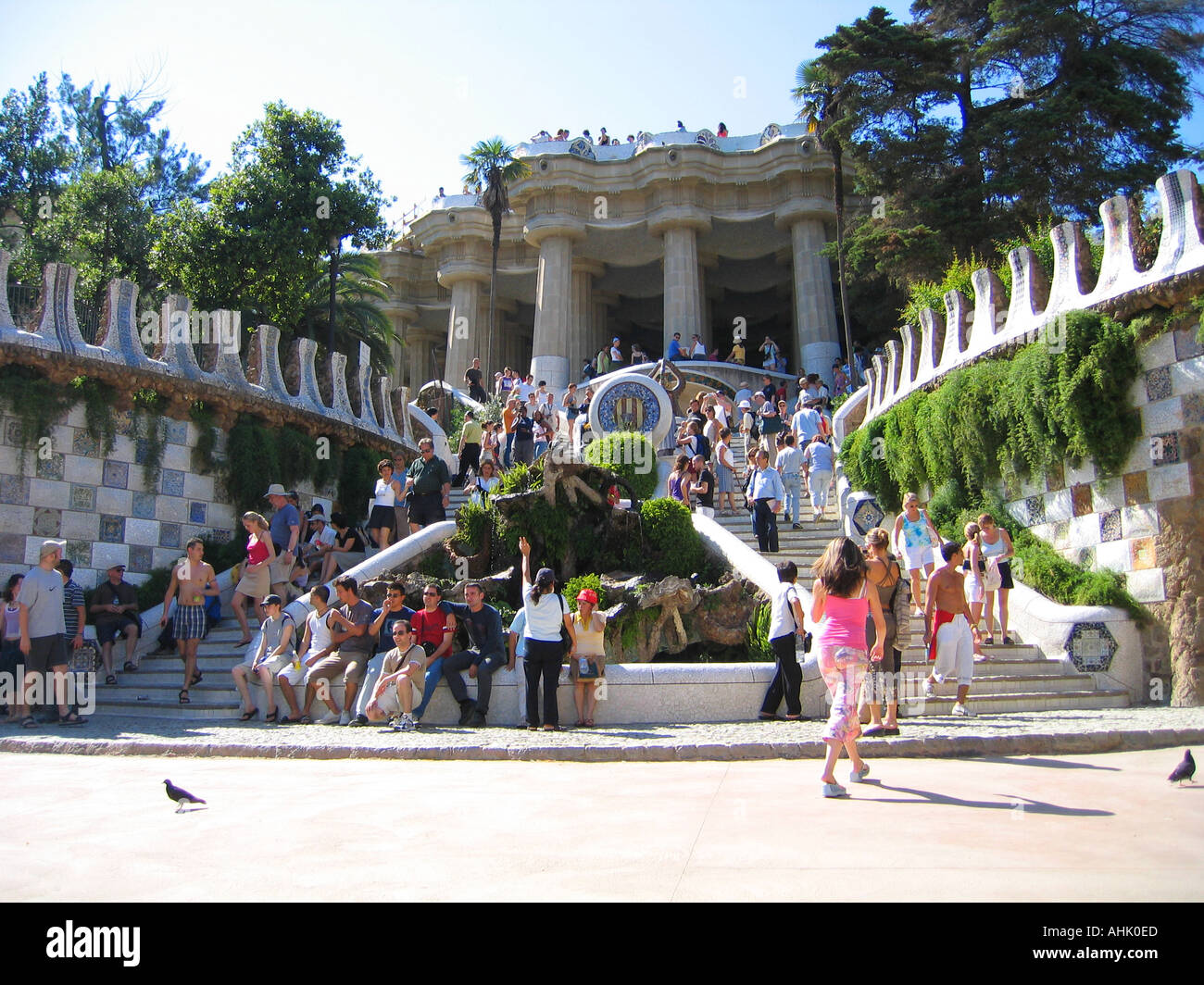 Antoni Gaudís landscape park Parc Güell in Barcelona Spain Stock Photo ...