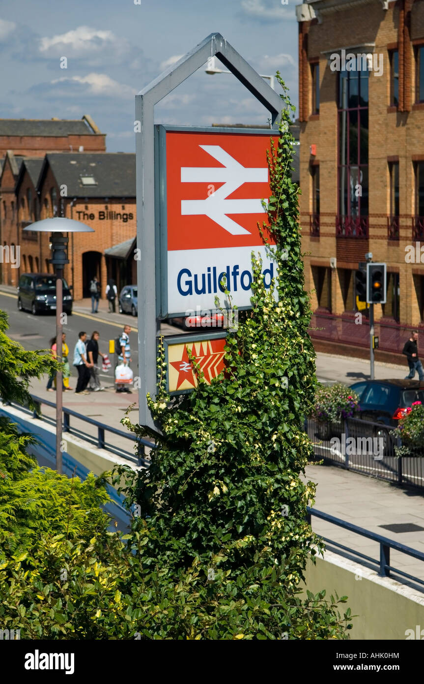 railway station sign in Guildford Surrey England UK Stock Photo