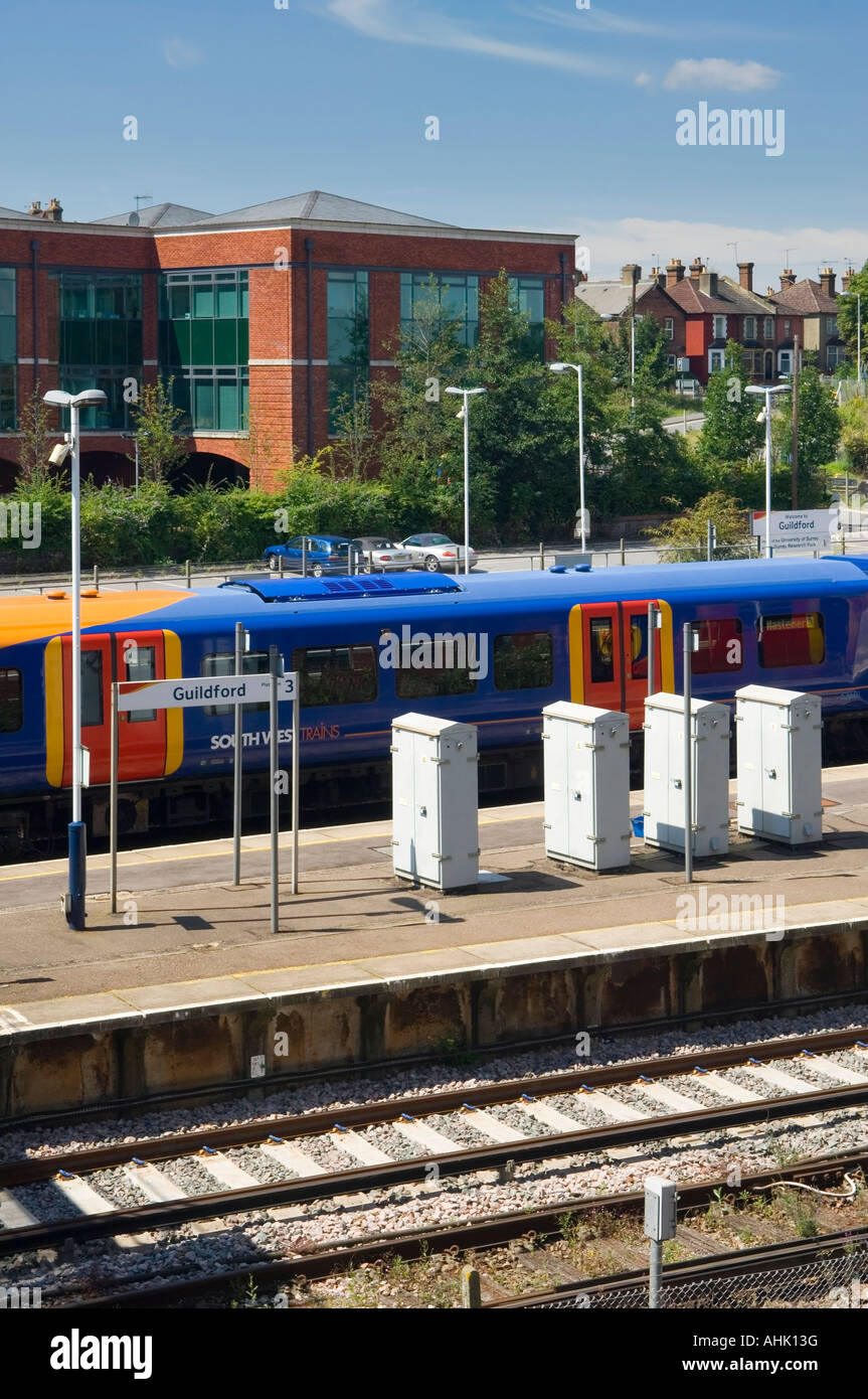 South West Train standing at Guildford Railway Station Guildford Surrey England UK Stock Photo
