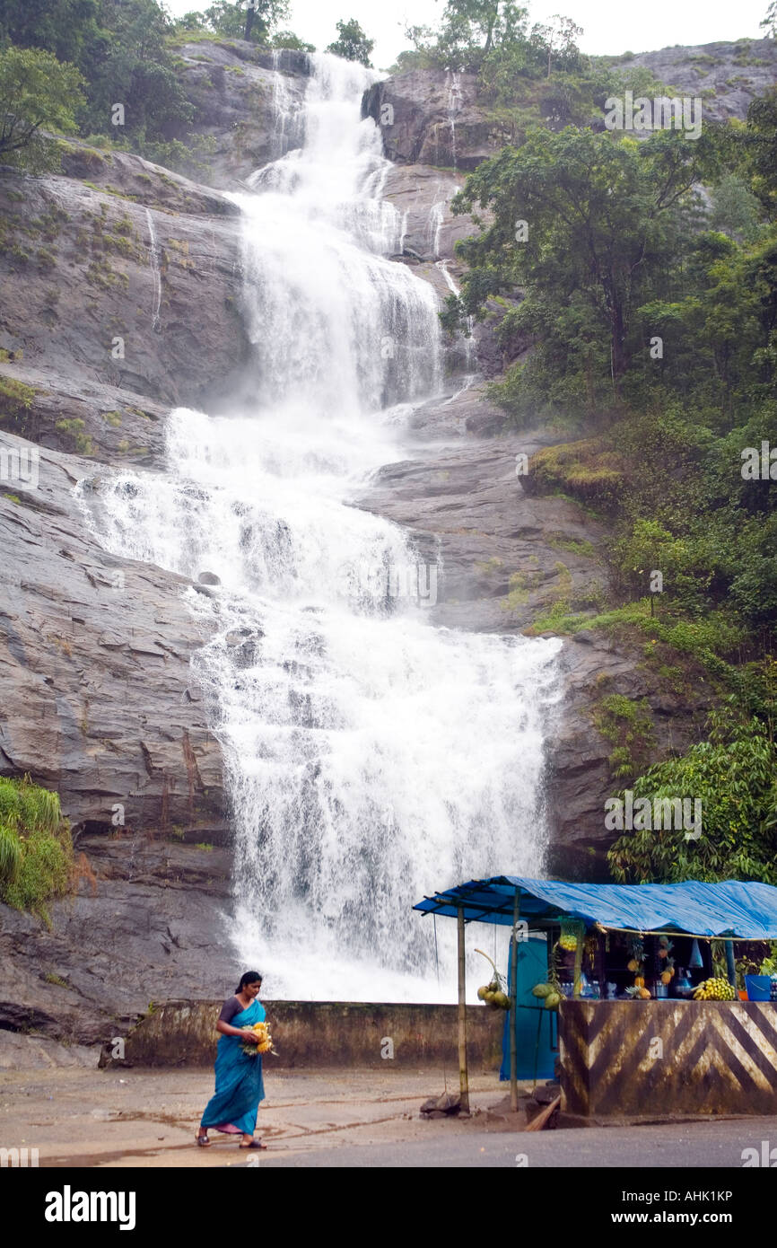 An impressive Cascade waterfall in Adimalay District on the Kochin Munnar  (Munar) Highway Kerala India Stock Photo