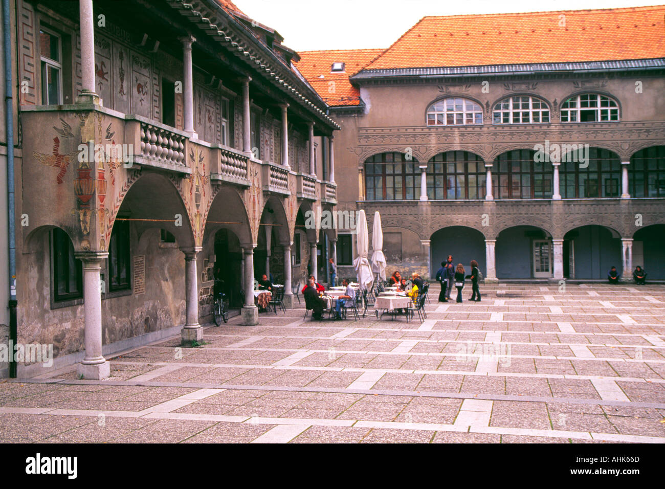 Krizanke is one of  centers for cultural activities and  open air cafeteria in Ljubljana the capital of Slovenia Stock Photo