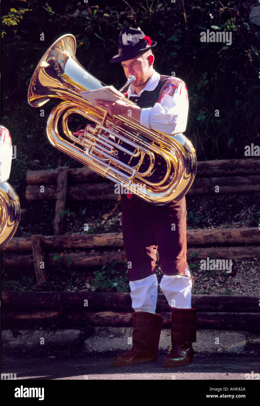 Slovenian folk musician playing a tuba Gorenjska Region traditional costume  Bohojnska bistrica Bohinj Slovenia Europe Stock Photo - Alamy