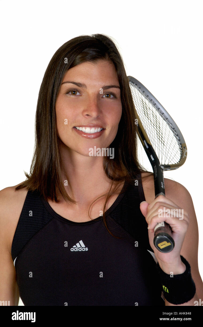 Woman with racquetball racket Stock Photo