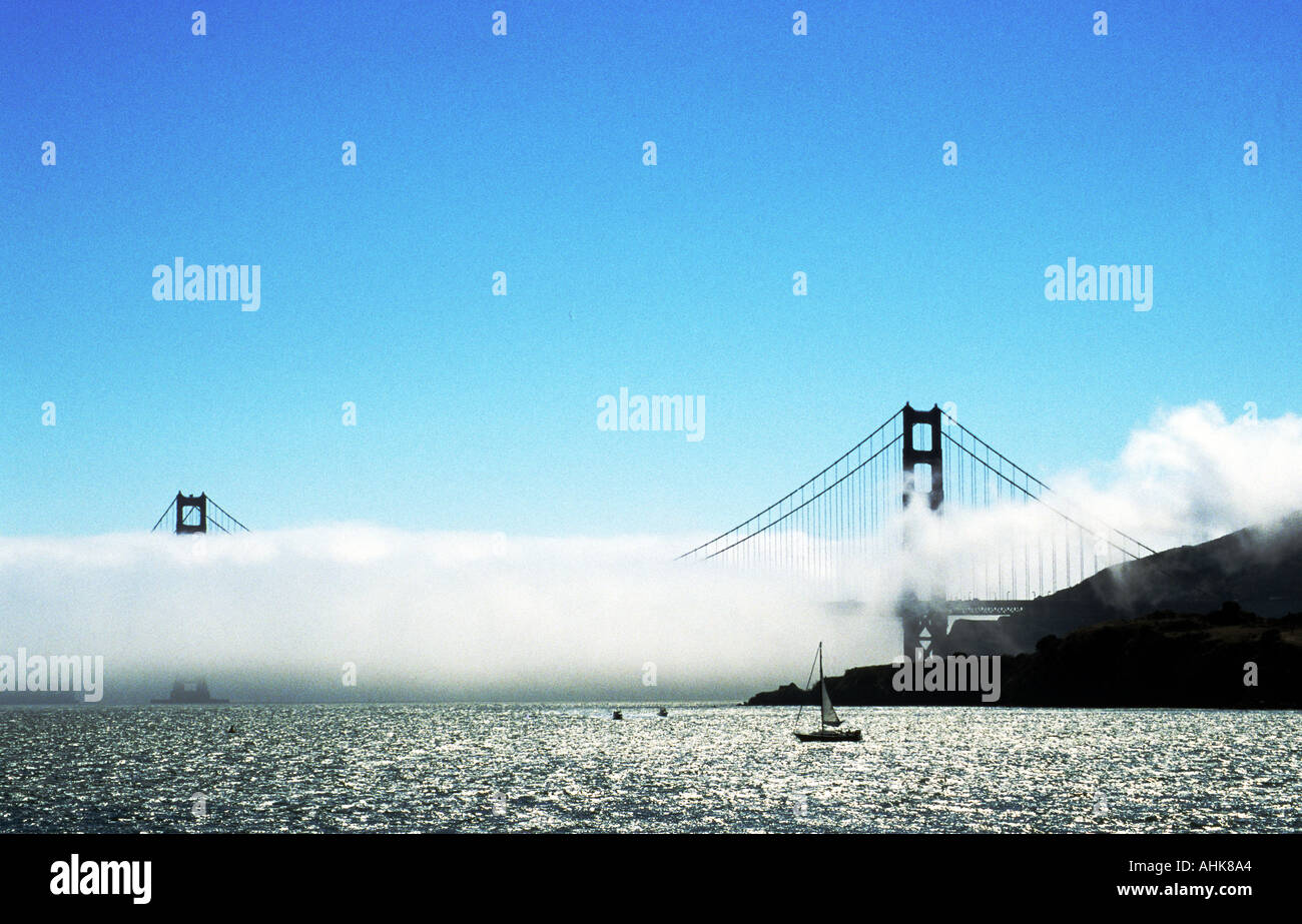 Golden gate Bridge with lw clouds  San francisco Bay US Stock Photo