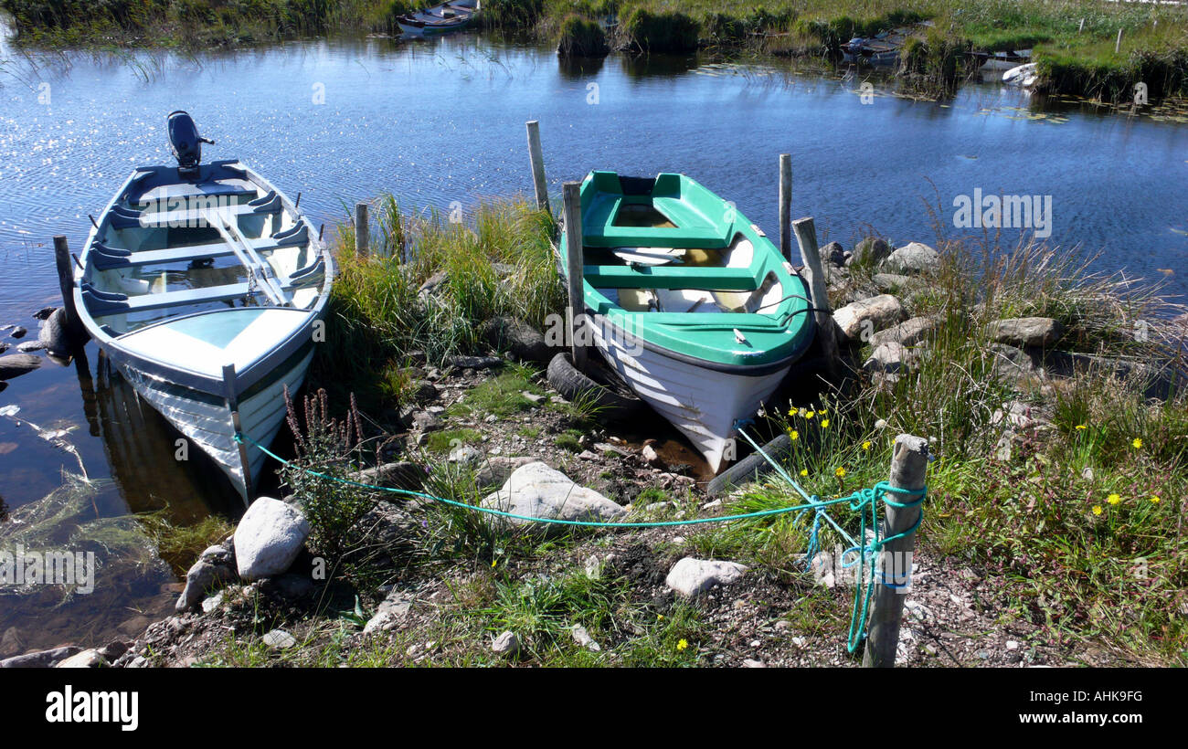 Rowing Boats on the Lake, Waterville, County Kerry, Ireland Stock Photo