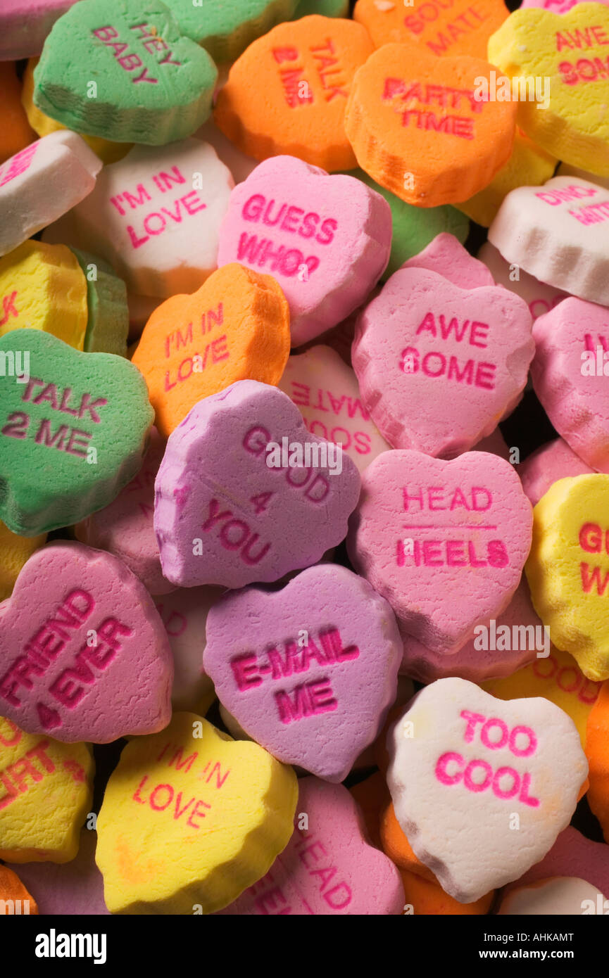 Candy hearts in pile Stock Photo Alamy