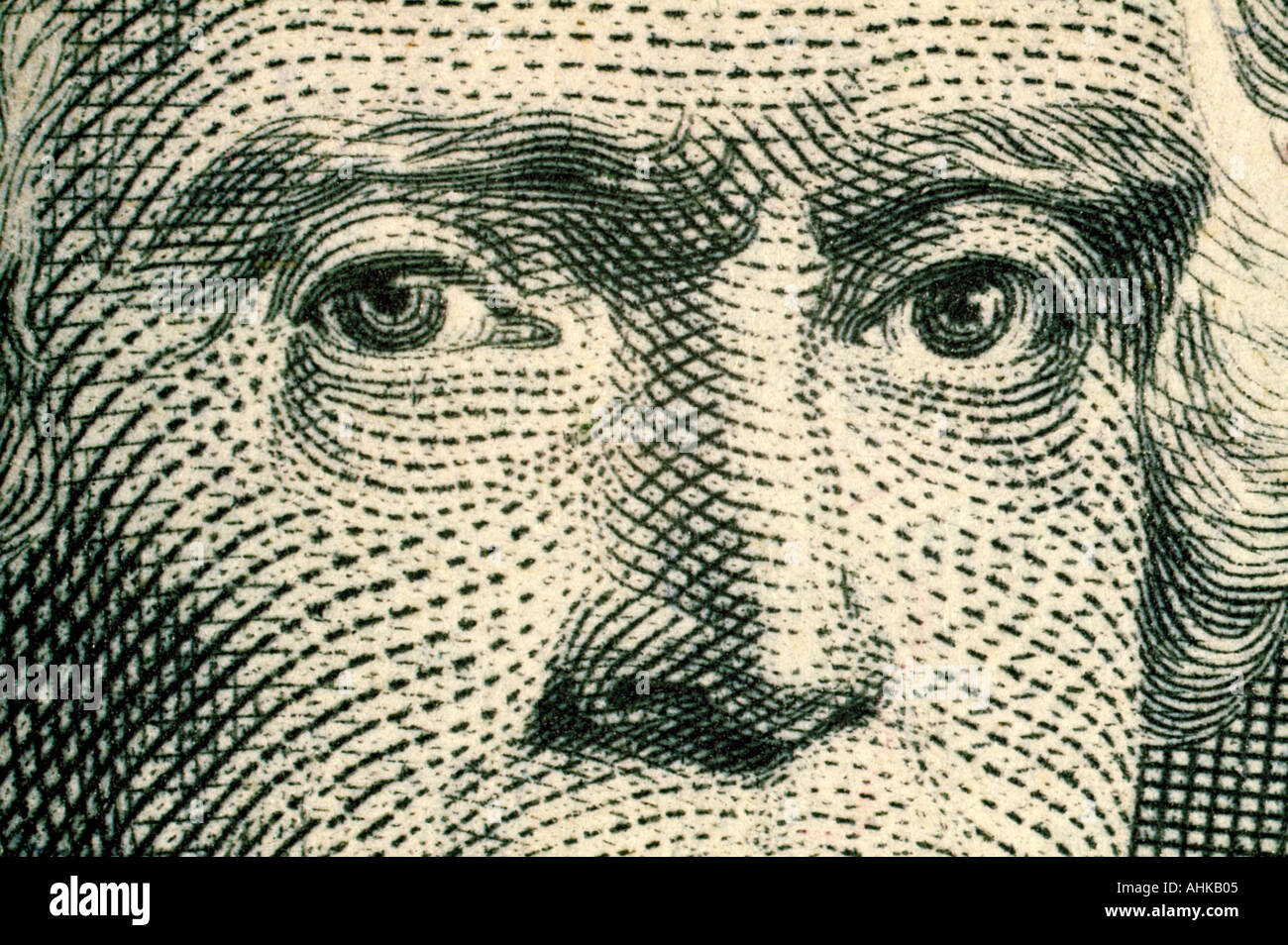 Thomas Jefferson close up on United States two dollar bill Stock Photo