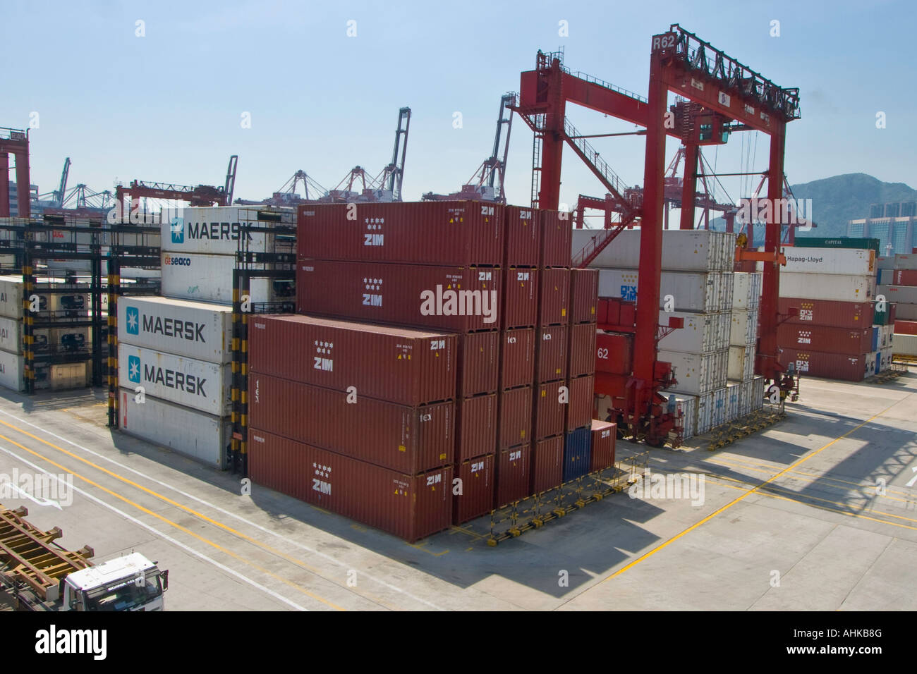Maersk and Zim Shipping Containers Modern Terminals Hong Kong Docks