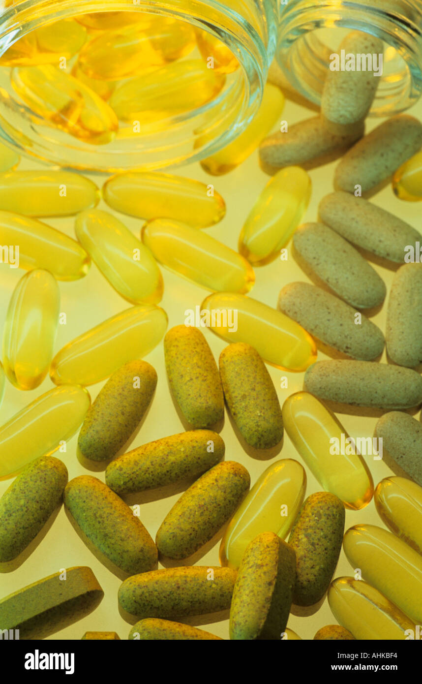 Vitamins and food supplements Stock Photo