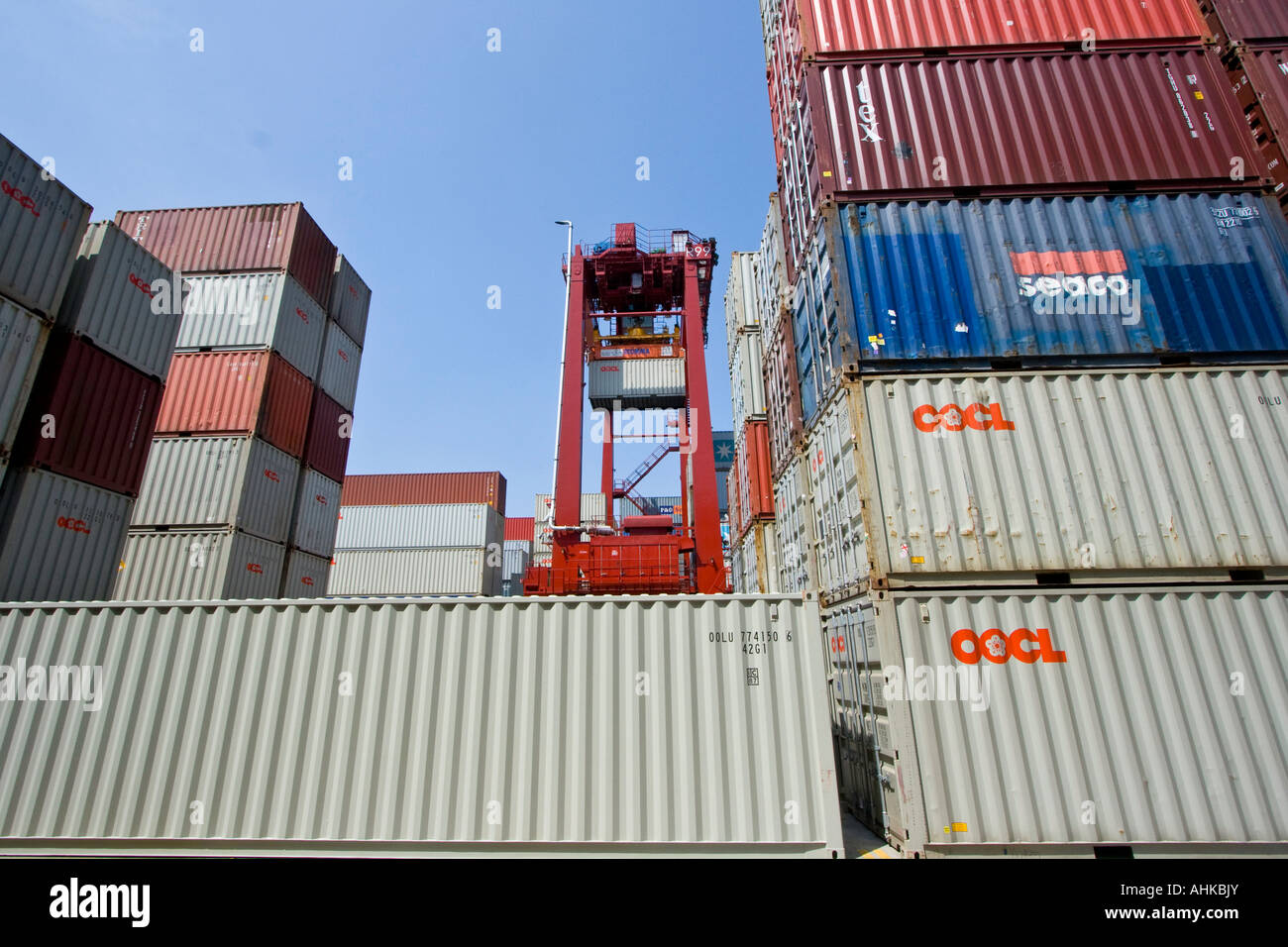 Crane Lifting Shipping Container Modern Terminals Hong Kong Docks Stock ...