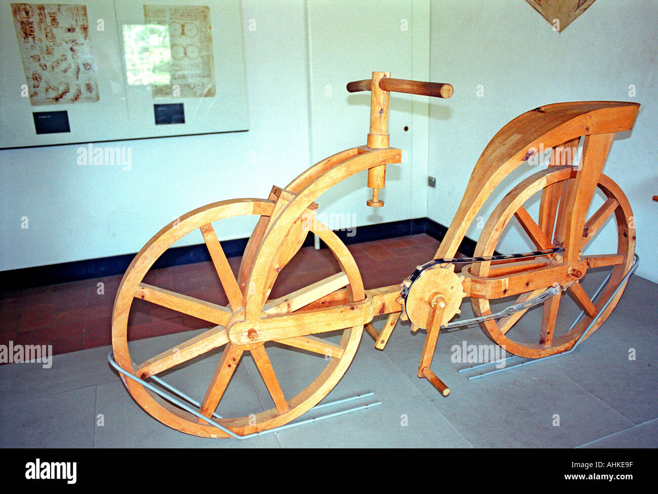 Bicycle invention by Leonard Da Vinci at Da Vinci Museum, Vinci, Tuscany, Italy Stock Photo