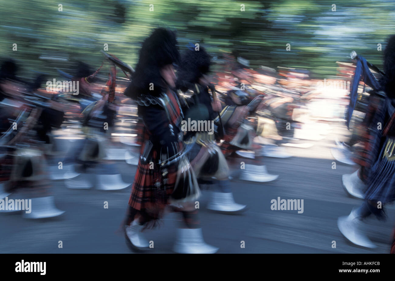 Scots Guards pipe band marching at Edinburgh Festival Cavalcade 2004