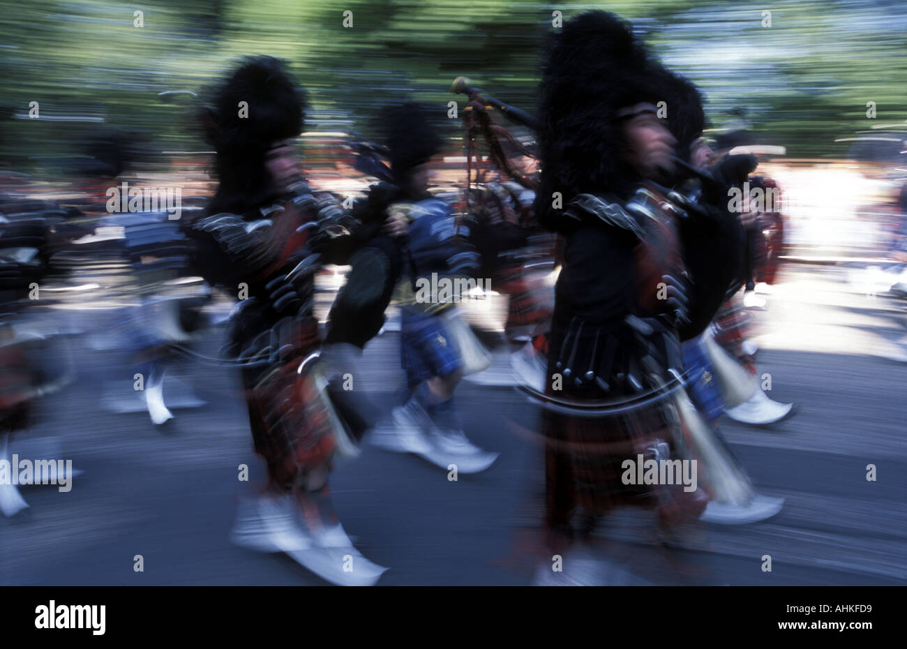 Scots Guards pipe band marching at Edinburgh Festival Cavalcade 2004