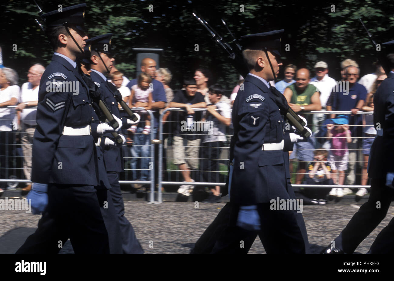 The Queens Colour Squadron of the Royal Air Force RAF marching at