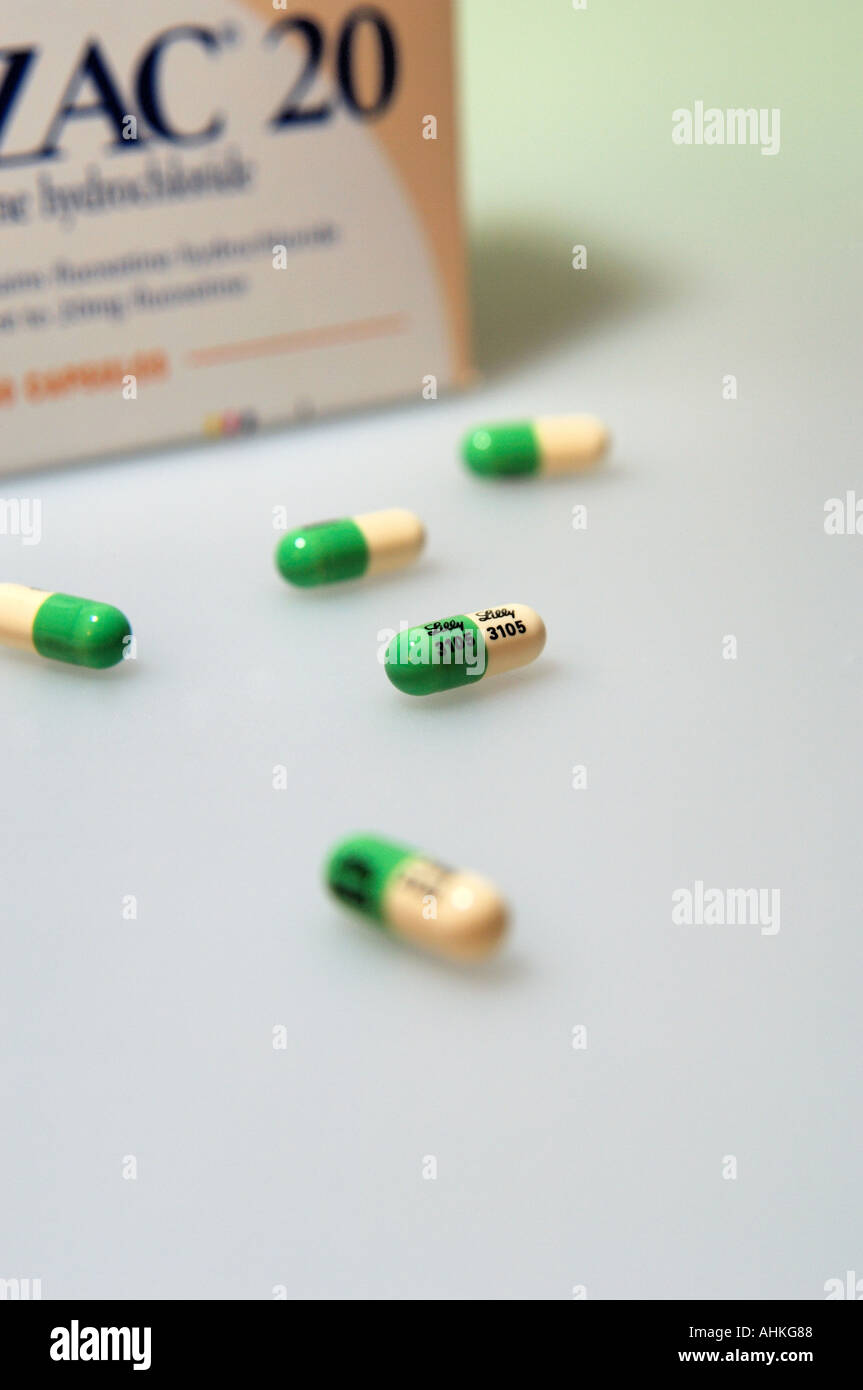 Prozac capsules and packaging anti depression medication Stock Photo