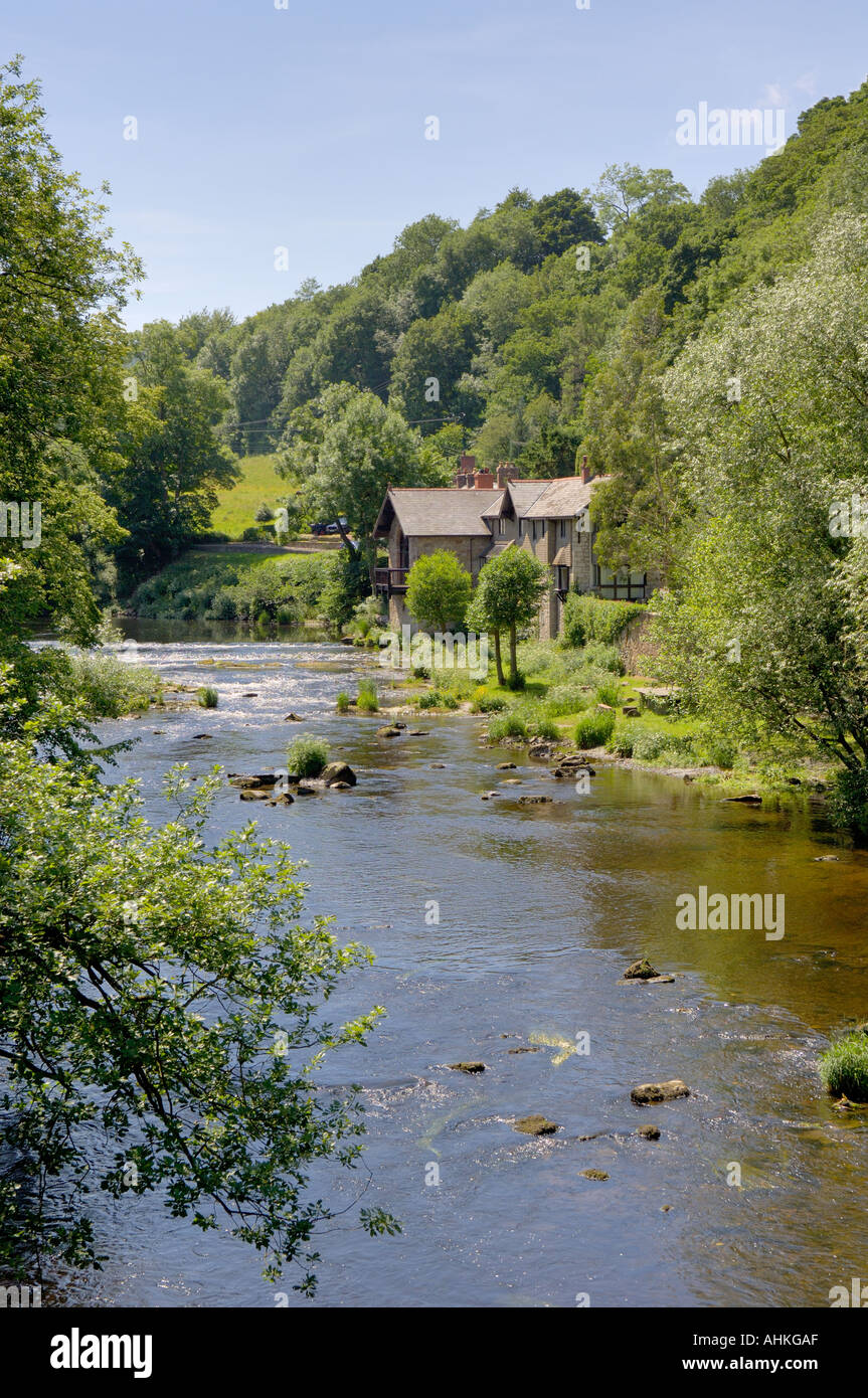 House at side of River Dee near Llangollen North East Wales Stock Photo