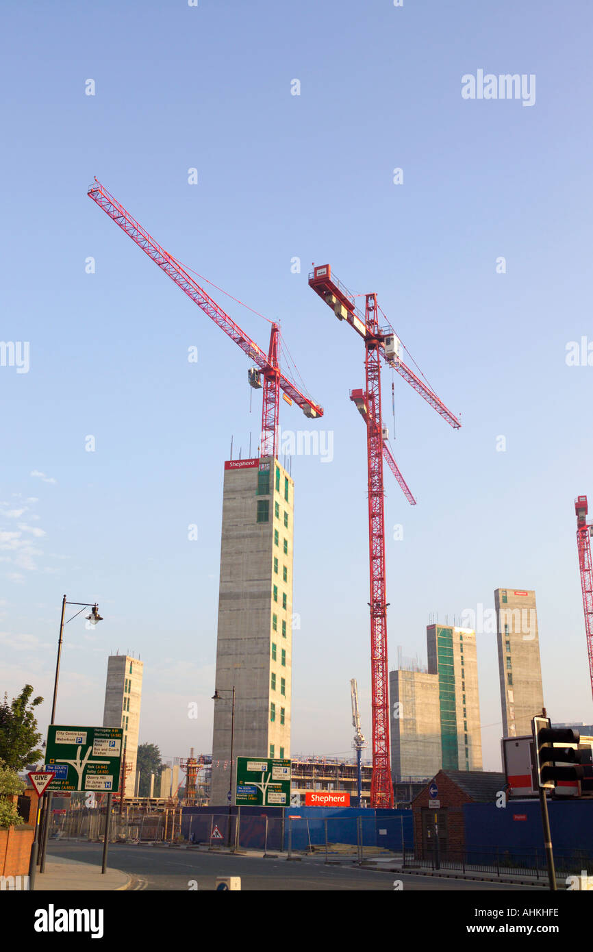 Cranes buildings of The Leeds Gateway development in Leeds City Centre West Yorkshire England UK