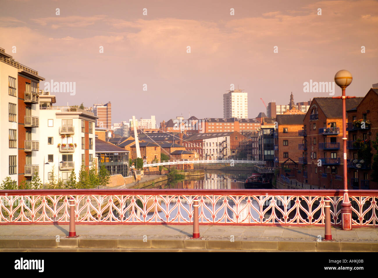 Sunrise on Leeds Liverpool Canal River Aire Brewery Wharf development