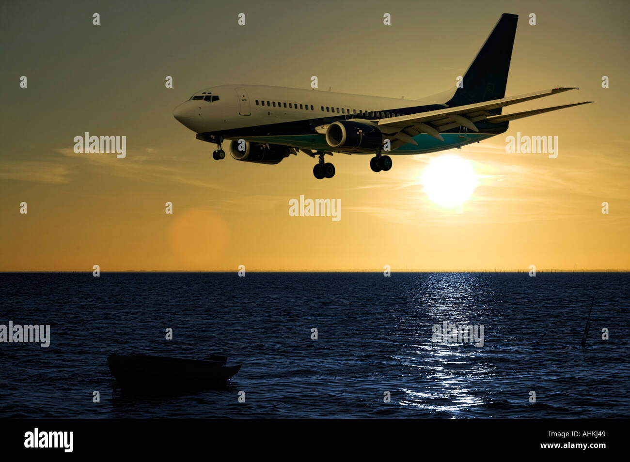 Landing in sunset Stock Photo - Alamy